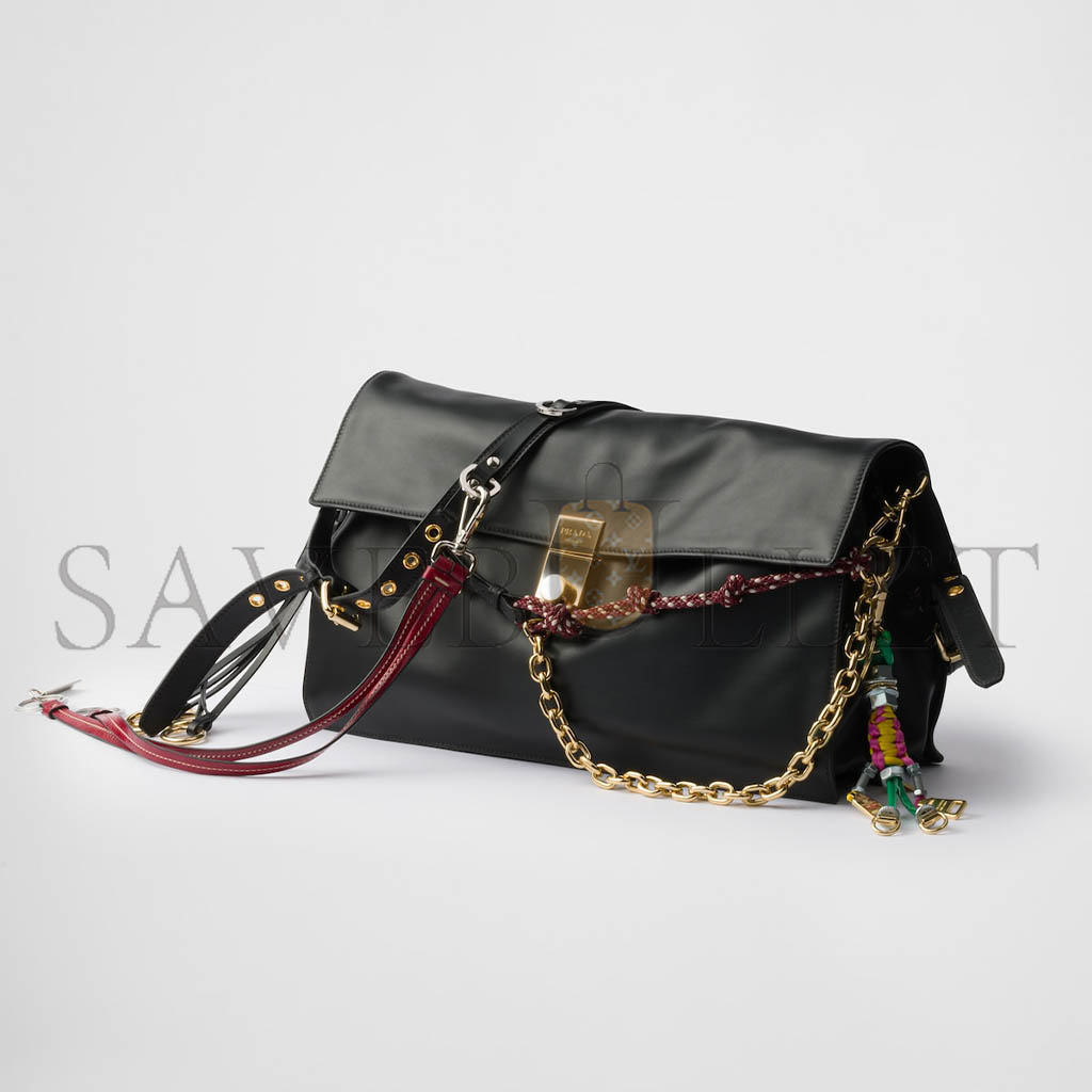 PRADA SOFT SOUND LARGE LEATHER SHOULDER BAG WITH CHARMS 1BD378 (35*19.5*10.5cm) PRADA SOFT SOUND LARGE LEATHER SHOULDER BAG WITH CHARMS 1BD378 (35*19.5*10.5cm)